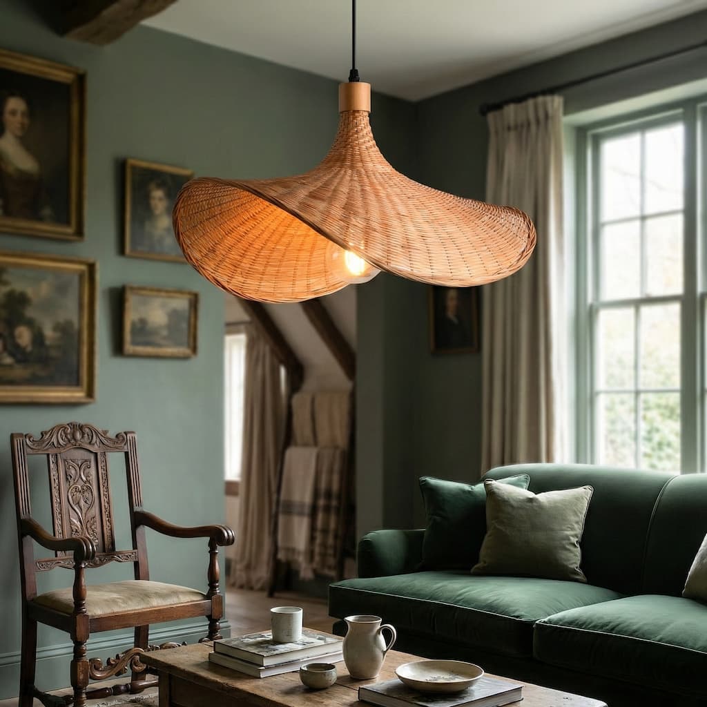 20" Natural Wicker Rattan Adjustable Pendant Light Chandelier for Dining Room