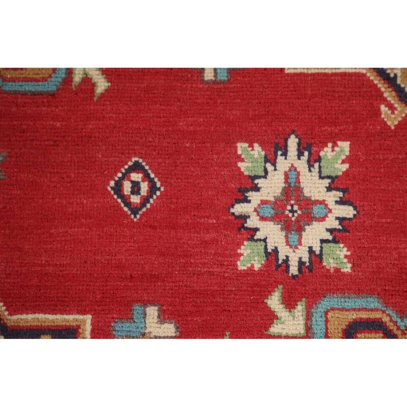 Hand Knotted Oriental 100% Wool Carpet Traditional Geometric Red Kazak Area Rug - 9' 11'' X 6' 6''