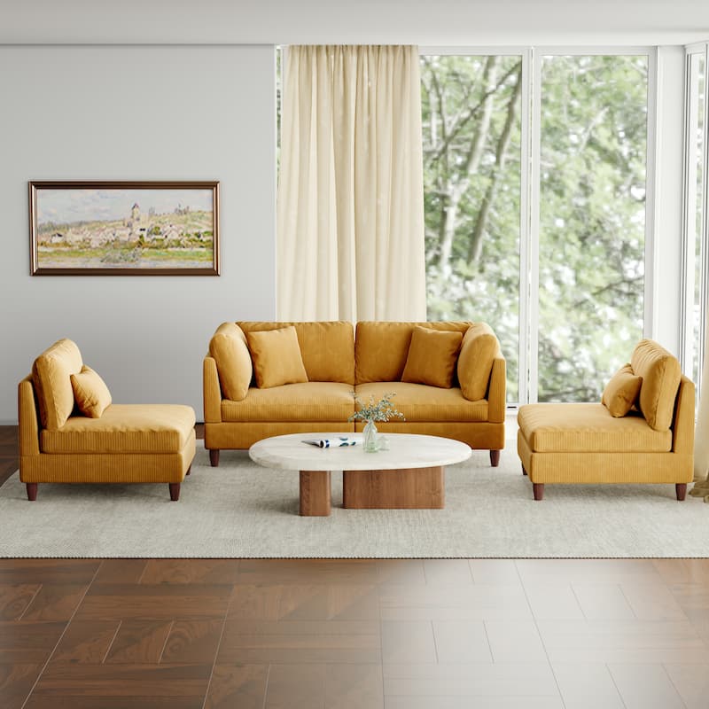 4-Piece Oversized Reversible Upholstered Sectional Modular Sofa