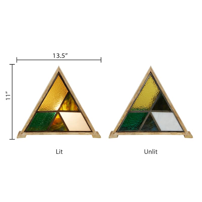 River of Goods Wood and Stained Glass Triangle Shade 11-Inch Accent Lamp - 13.5" x 4.5" x 11"