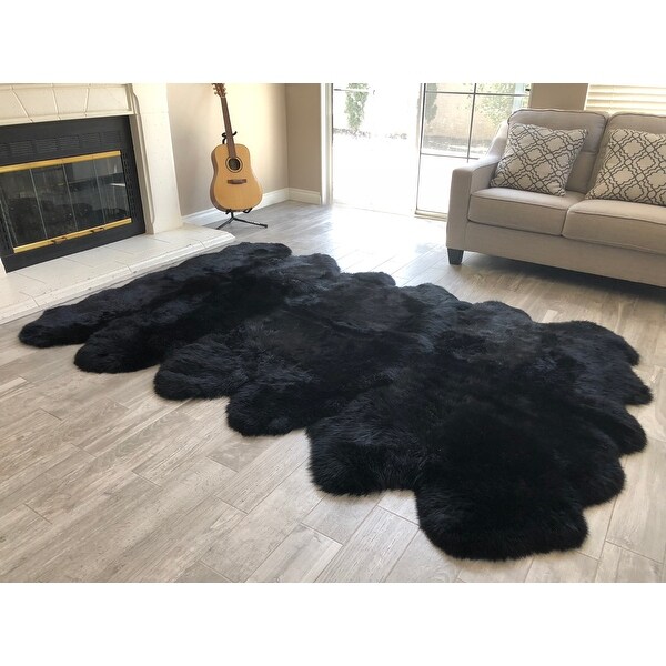 Dynasty 12-Pelt Luxury Long Wool Sheepskin Black Shag Rug - 5'5" x 9'2"