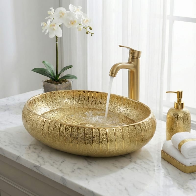 Luxury Modern Vessel Bathroom Sink - 23" x 15" - Gold