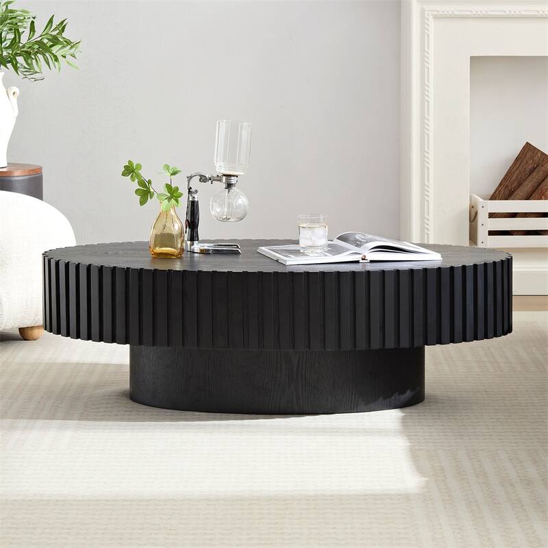 Coffee Table with Sturdy Pedestal for Living Room - Matt Black