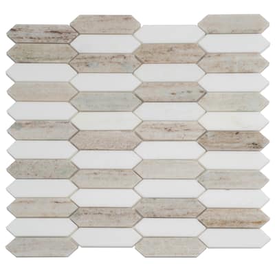 Mirage 12x12 Warm Beige White Marble Mosaic Picket Wall and Floor Tile (5.3 sq ft/case) - 5 Pack
