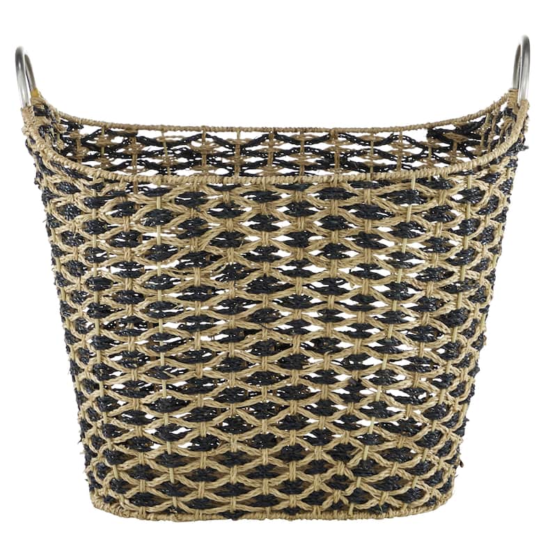 Seagrass Handmade Decorative and Functional Storage Basket with Metal Handles - Brown - Roche River Decor