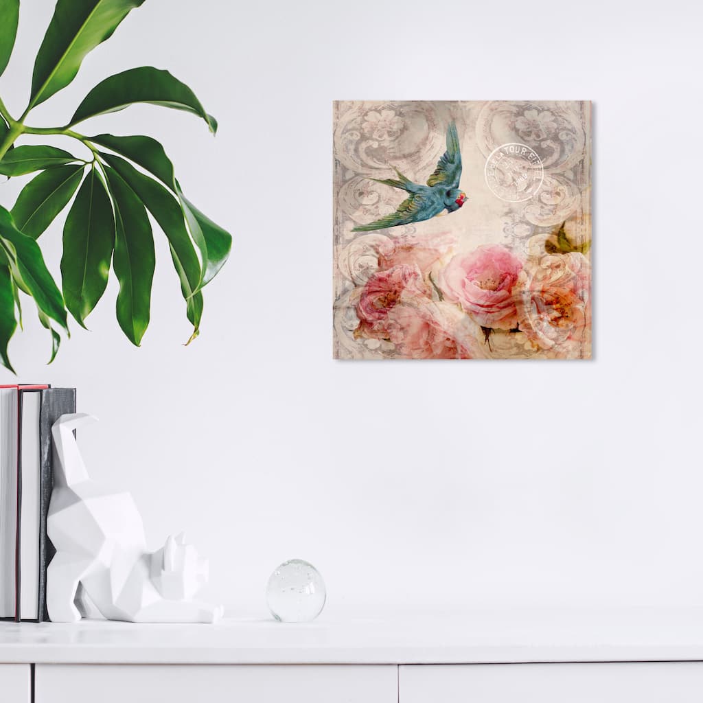 Wynwood Studio Prints Floral and Botanical Bird Singing in the Evening Blue and Traditional Wall Art Canvas Print