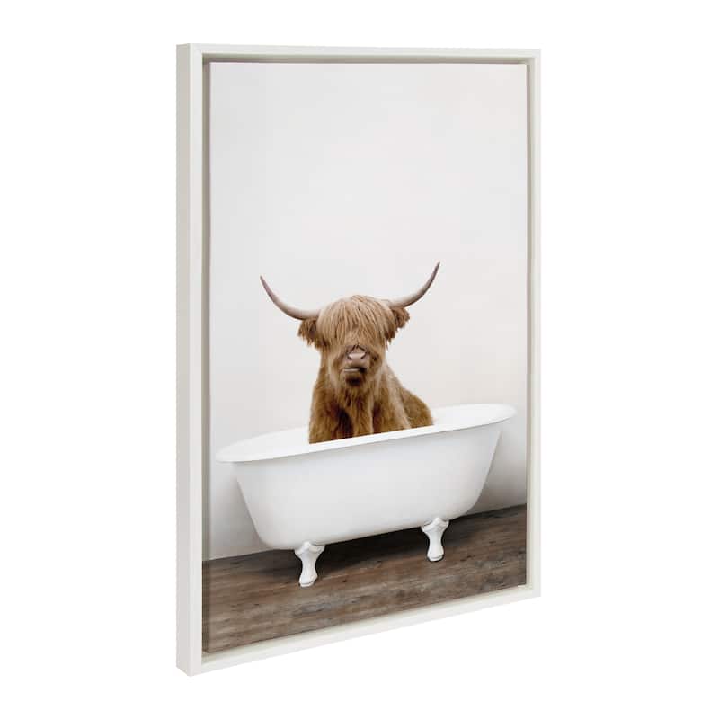Kate and Laurel Sylvie Highland Cow Tub Framed Canvas by Amy Peterson - 23x33 - Plastic - White
