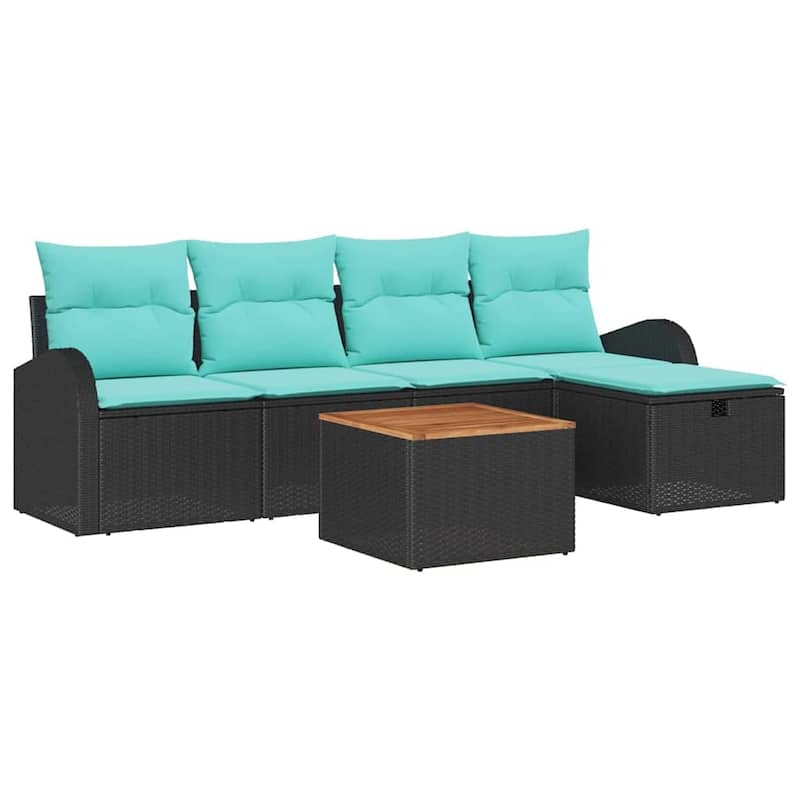 vidaXL 6 Garden Sofa Set with Cushions Black/Grey Poly Rattan - 92.1 x 46.1 x 27.2