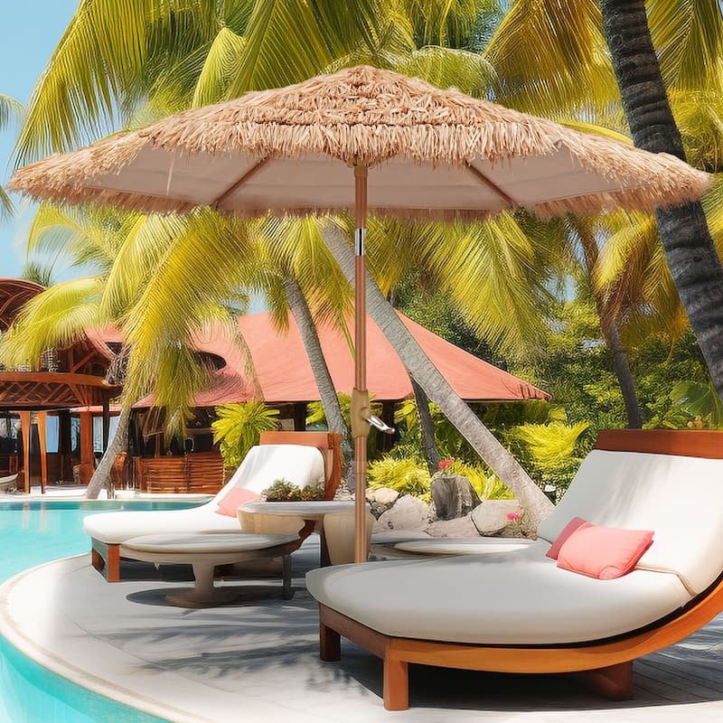 Autlaycil 7.5ft Thatched Tiki Umbrella with Light,Beach Umbrella for patios outside - NoLights