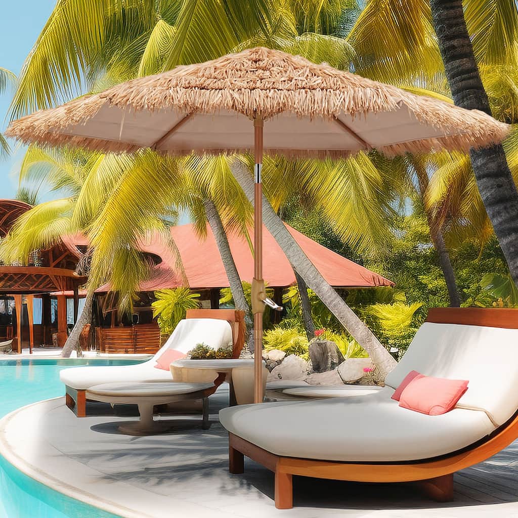 Autlaycil 7.5ft Thatched Tiki Umbrella with Light,Beach Umbrella for patios outside
