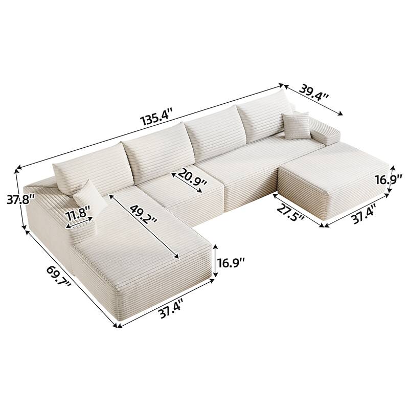 Modular U-shaped Sectional Sofa Symmetrical Deep Seat Sectional Couch with Left Facing Chaise Lounge and Ottoman