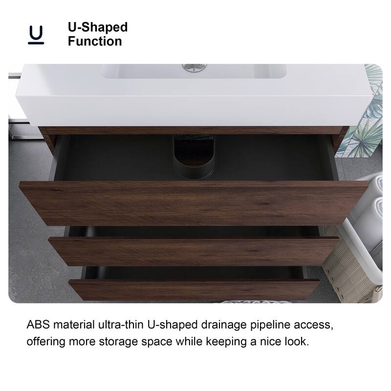 Freestanding Bathroom Vanity with White Solid Surface Top