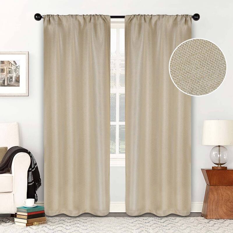 Superior Jaxon Washable Room Darkening Curtains, Set of 2 Panels - 26" x 84" - Beige