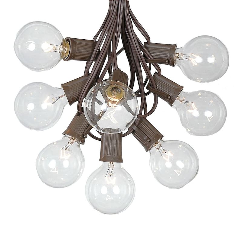 25 Foot G50 Outdoor Globe Patio String Lights - Set of 25 G50 Clear Bulbs - Brown