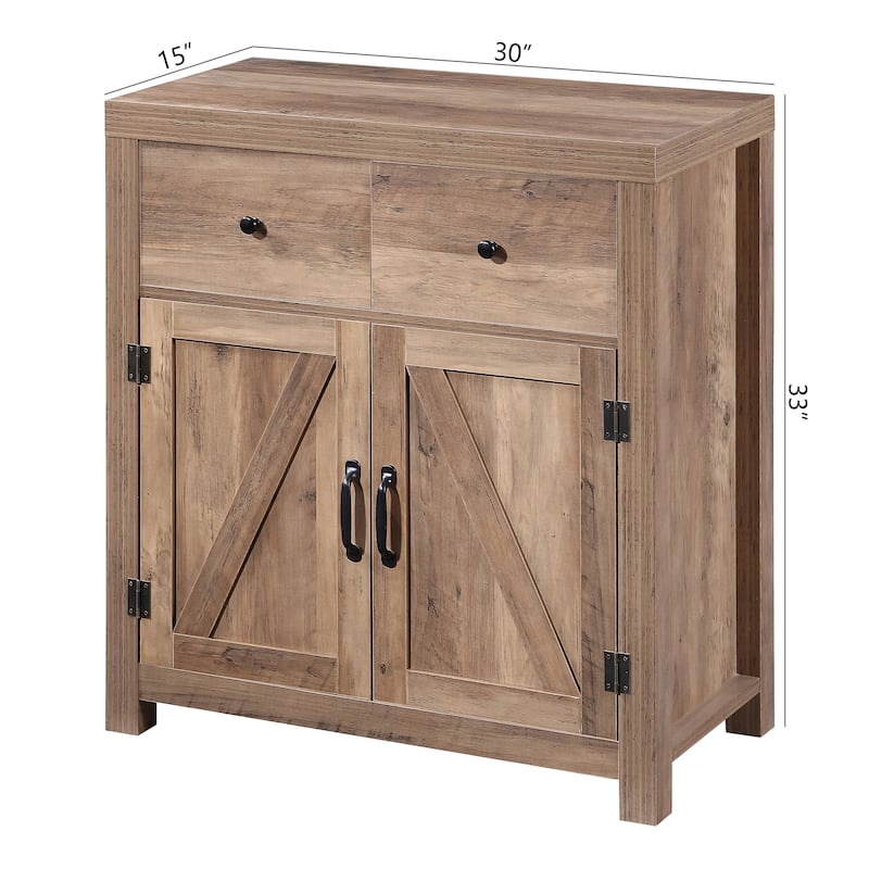 Ledel Farmhouse 2-Drawer Storage Cabinet 2-Door Accent Cabinet