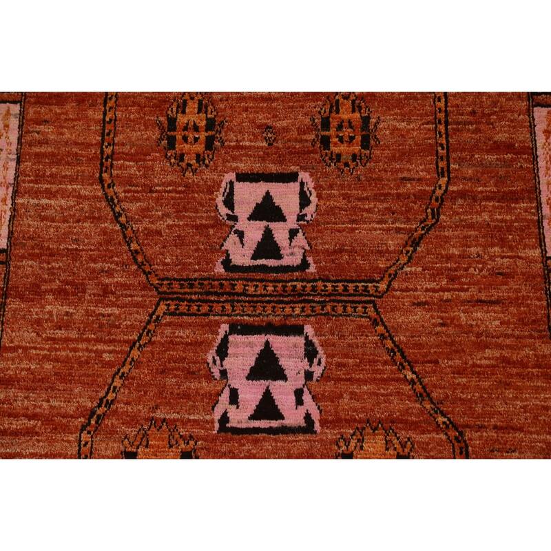 Hand Knotted Oriental 100% Wool Carpet Modern Tribal Oranges & Rust Moroccan Area Rug - 10' 2'' X 6' 8''