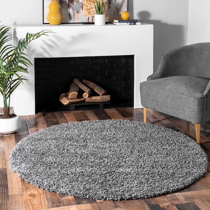 Nuloom Scarlett Modern Plush Shag Area Rug - 4' Round - Grey - Round