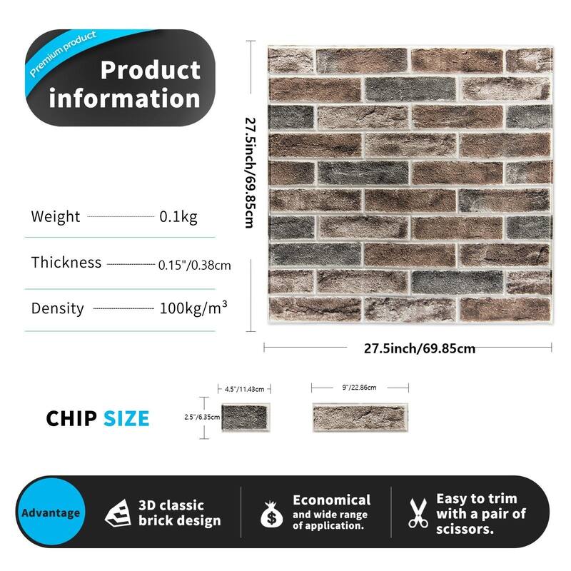 Art3d 20pcs 27.5"x27.5" Self-adhesive Foam Faux Brick Wall Tile Wall Sticker