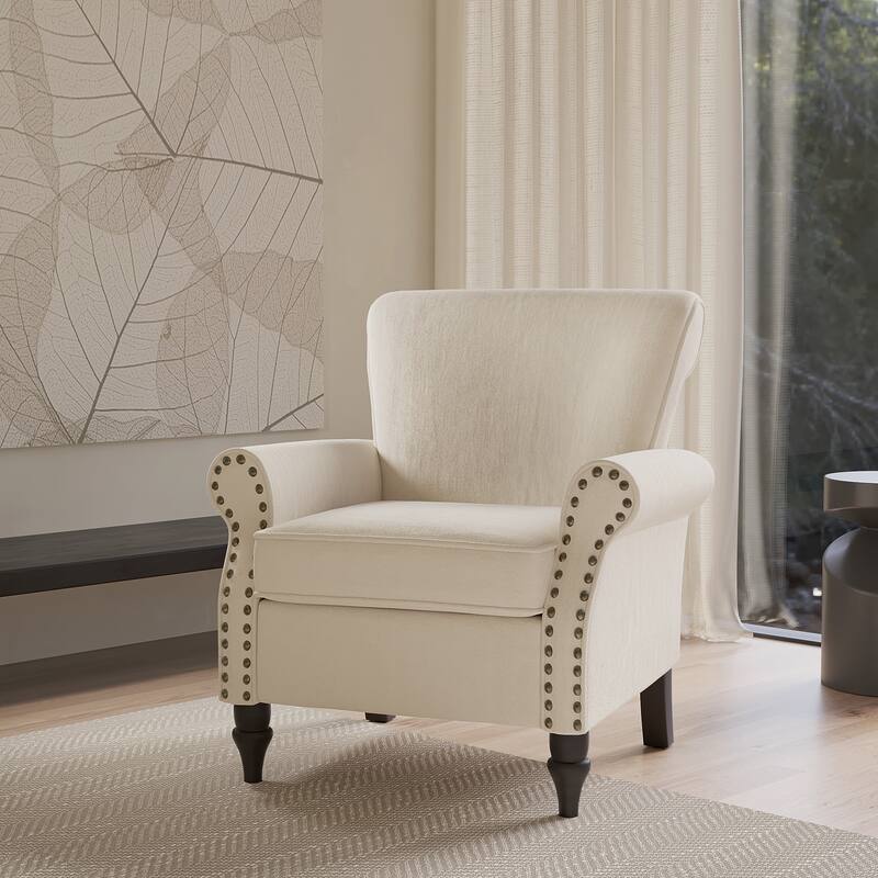 Living Room Armchair with Nailhead Trim - 29.9"W x 29.9"H x 32.9"D - Beige