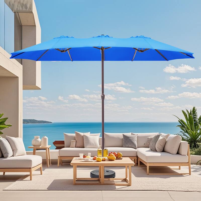 15ft Steel Navy No Tilt Market Patio Umbrella without Base - Blue