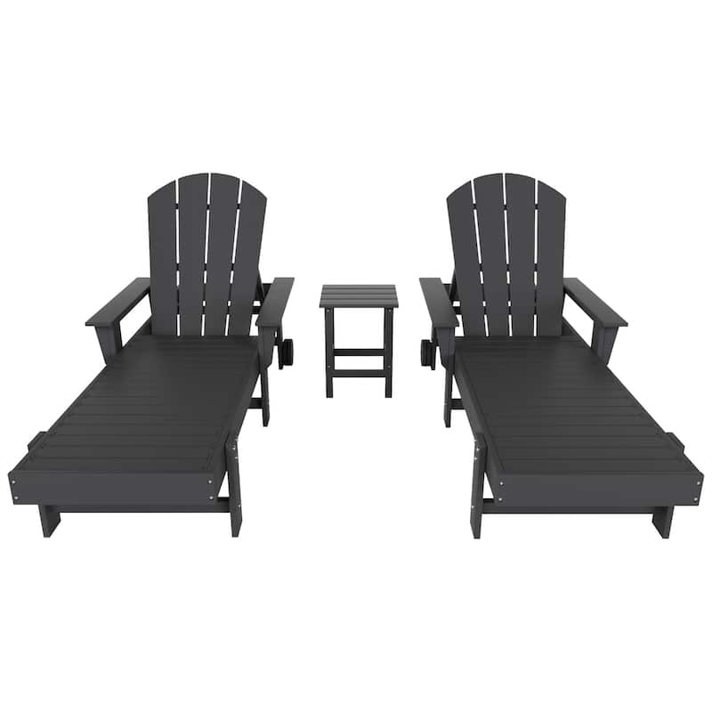 Polytrends Laguna Hdpe All Weather Outdoor Patio Pool Reclining Chaise Lounges With Side Table (3-Piece Set)