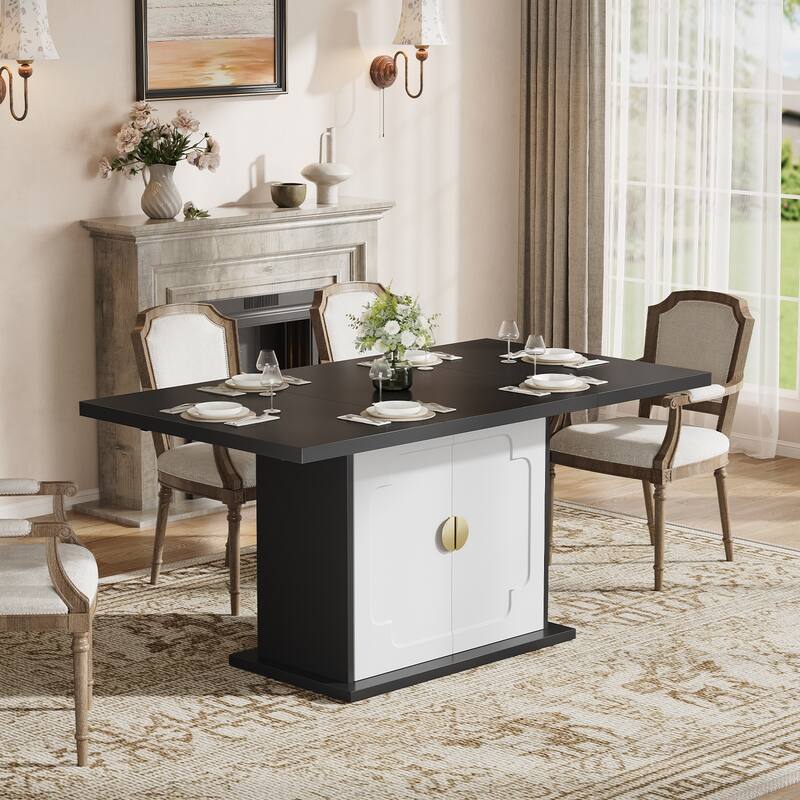 Home Office Table Dining Table for 4-6, Wood Kitchen Table Coffee Table with Hidden Storage Shelves