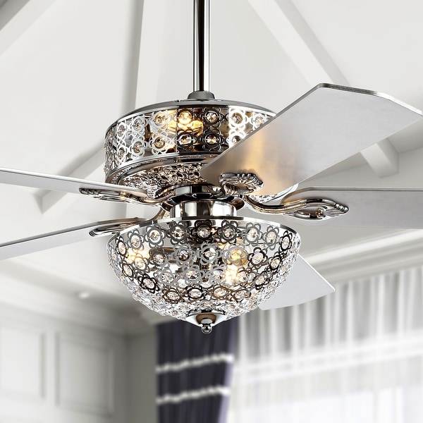 Zara 52" 6-Light Metal/Wood LED Ceiling Fan, Chrome by JONATHAN Y. Opens flyout.