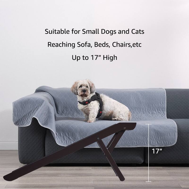 Unipaws Foldable Wooden Pet Dog Cat Ramp with Adjustable Height - Espresso