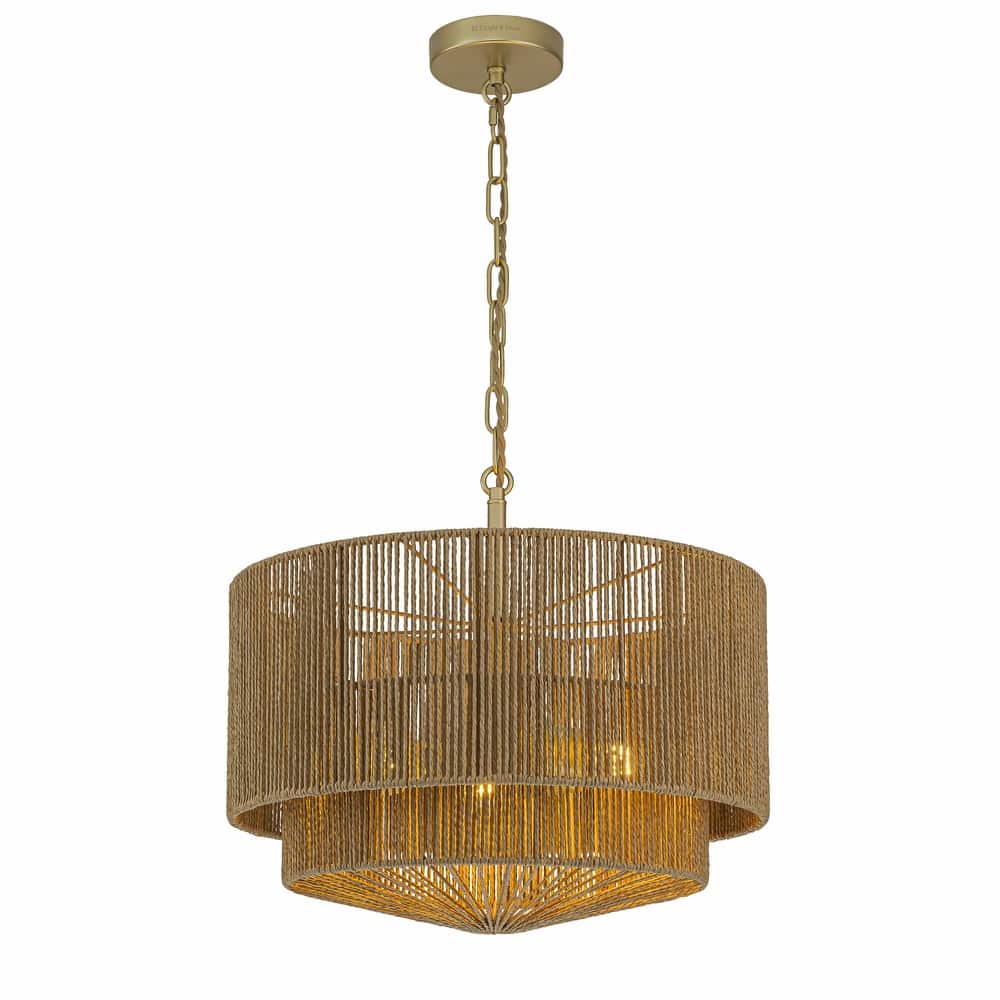 Armida 3-Light Rattan Rope Tiered Drum Pendant, Coastal Boho - Handwoven