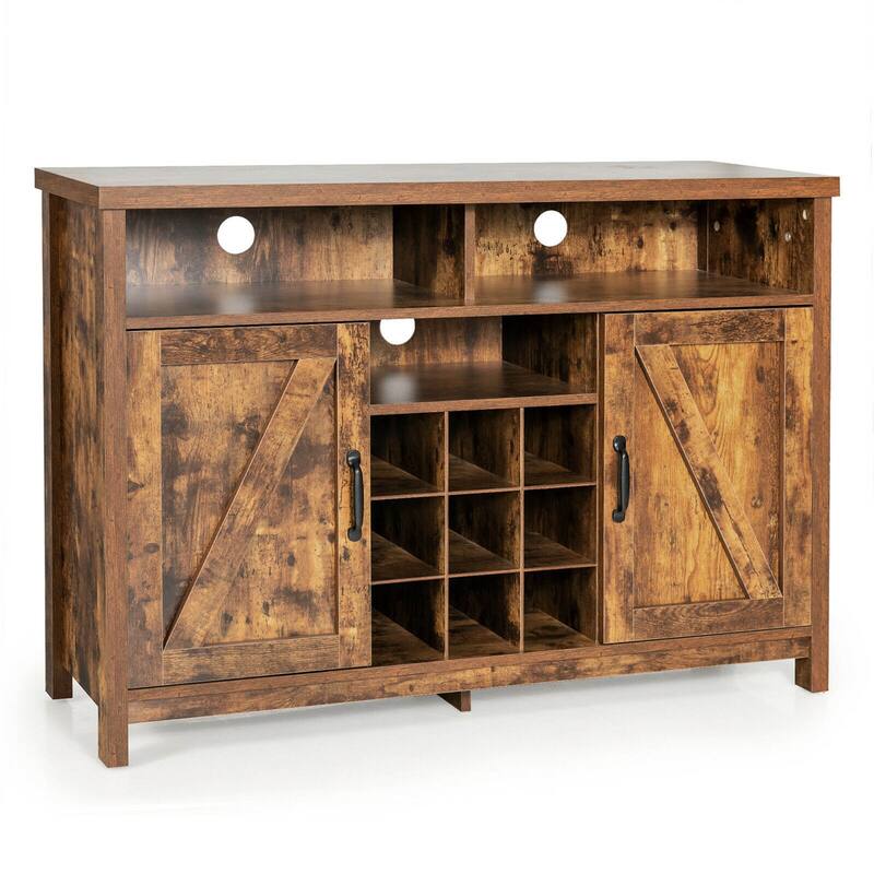 Gymax Buffet Storage Cabinet Farmhouse Sideboard w/9-Bottle Wine Rack