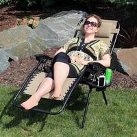 Sunnydaze Khaki Zero Gravity Lounge Lawn Chair with Pillow and Cup Holder