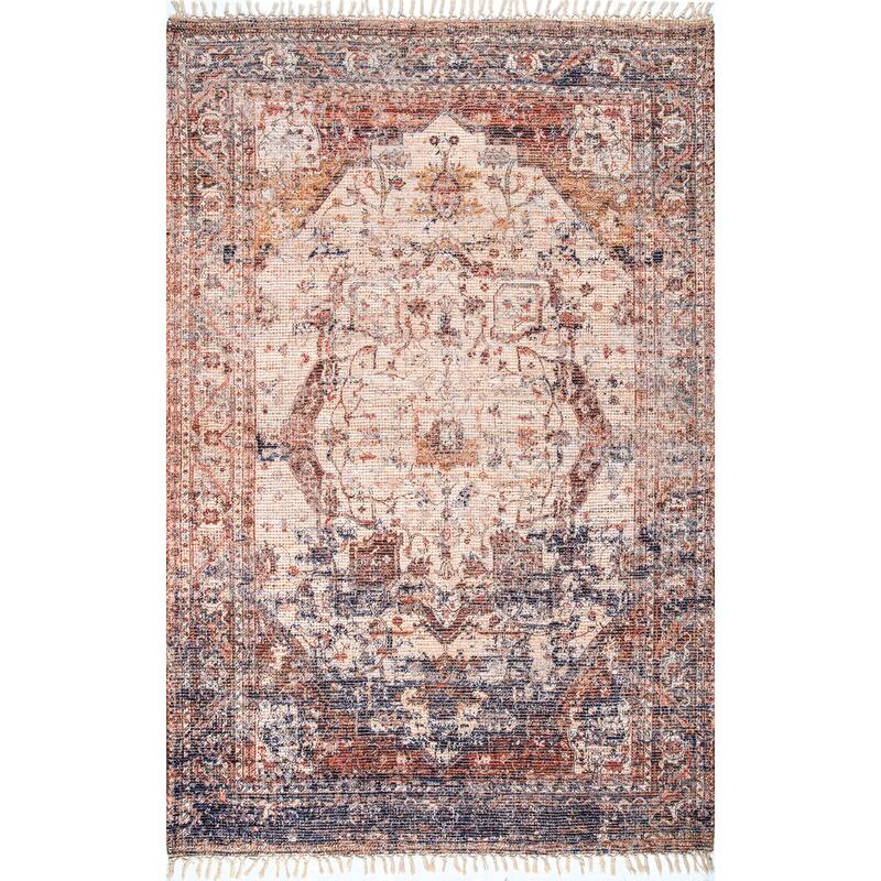 Nuloom Multi Handmade Traditional Boho Rustic Chic Medallion Tassel Frame Area Rug