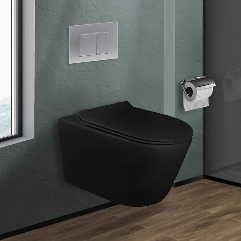 In-Wall toilet Combo Set - Toilet, Tank (2 x 6 Wall), Carrier System - Chrome Square - Push Plates (Plastic) - Black Bowl