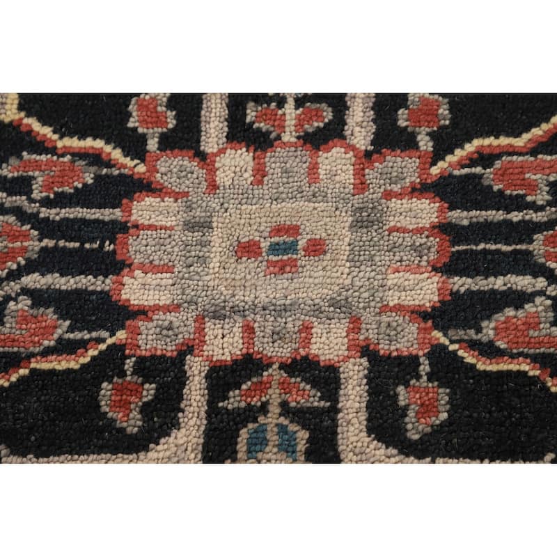 Black Geometric Heriz Serapi Indian Area Rug Hand-Knotted Wool Carpet - 7'11" x 9'9"