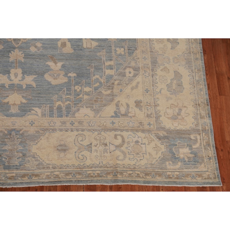 Hand Knotted Oriental 100% Wool Carpet Transitional Medallion Navy Blue & Blues Oushak Area Rug - 11' 10'' X 9' 0''