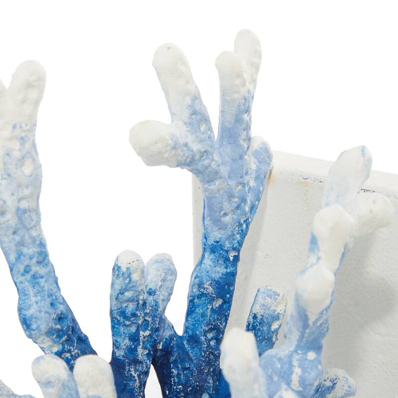 Metal Coral Decorative Bookends - Set of 2 White or Blue - Roche River Decor - Blue - 4"W, 7"H