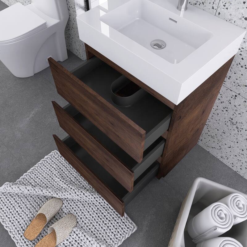 Freestanding Bathroom Vanity with White Solid Surface Top