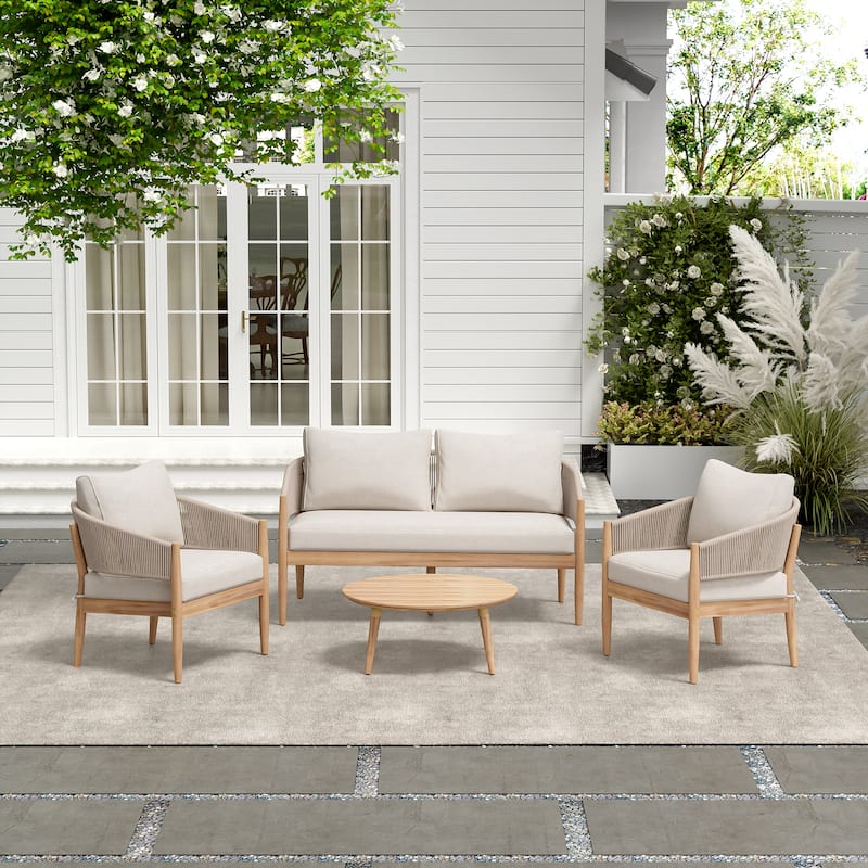 Christopher Knight Home - Linda Acacia Wood 4 Piece Outdoor Chat Set