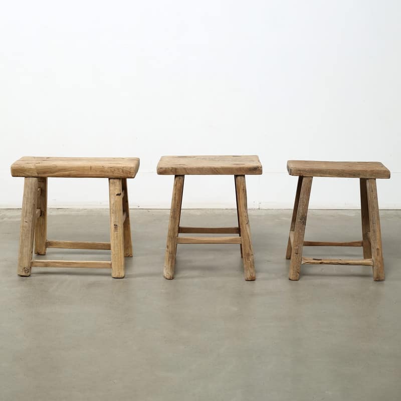 Approx.18-22 Inches Wide Vintage Stool with Rustic Thick Top - N/A