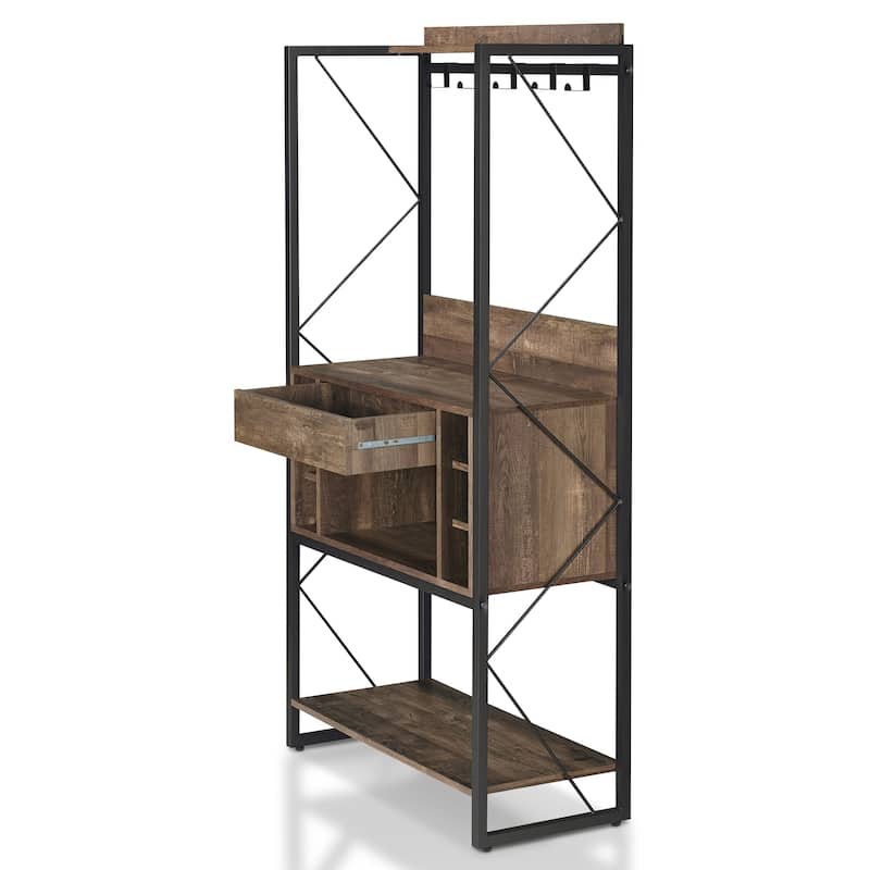 DH BASIC Industrial Reclaimed Oak 67-inch Metal 6-Wine Slots Baker's Rack by Denhour