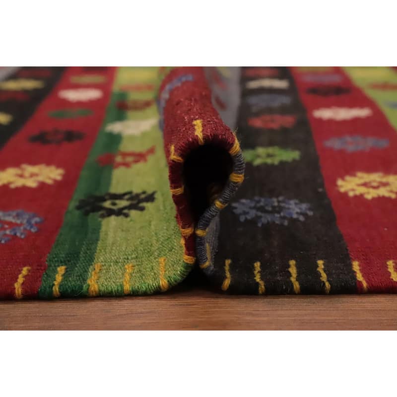 Hand Woven Oriental 100% Wool Carpet Southwestern Tribal Multi-Colored Kilim Area Rug - 9' 8'' X 5' 5''