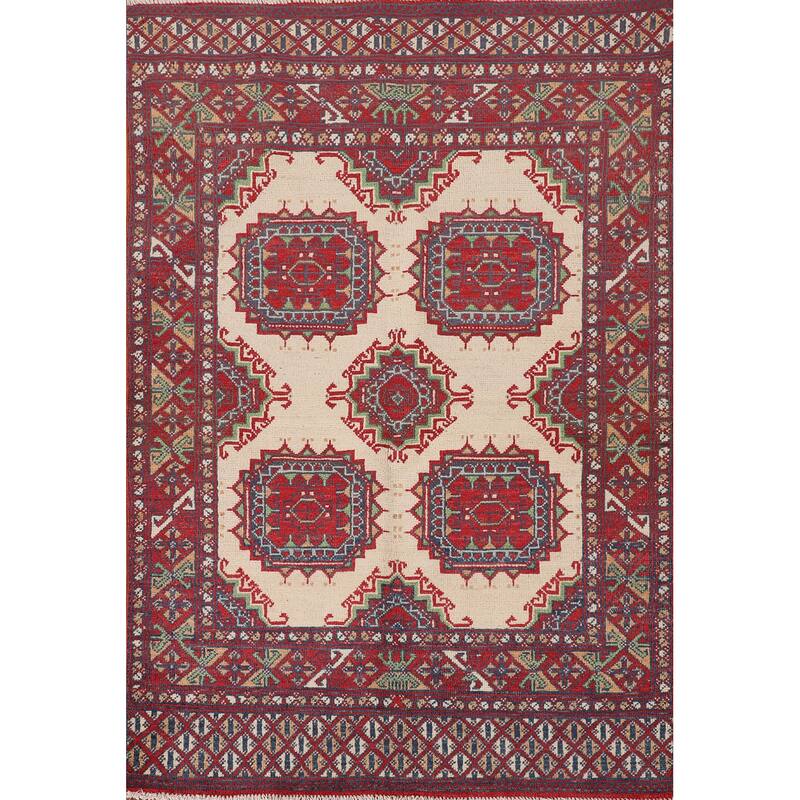 Geometric Kazak Oriental Foyer Rug Handmade Wool Carpet - 3'3"x 4'9"
