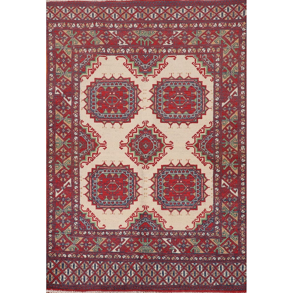 Geometric Kazak Oriental Foyer Rug Handmade Wool Carpet - 3'3"x 4'9"