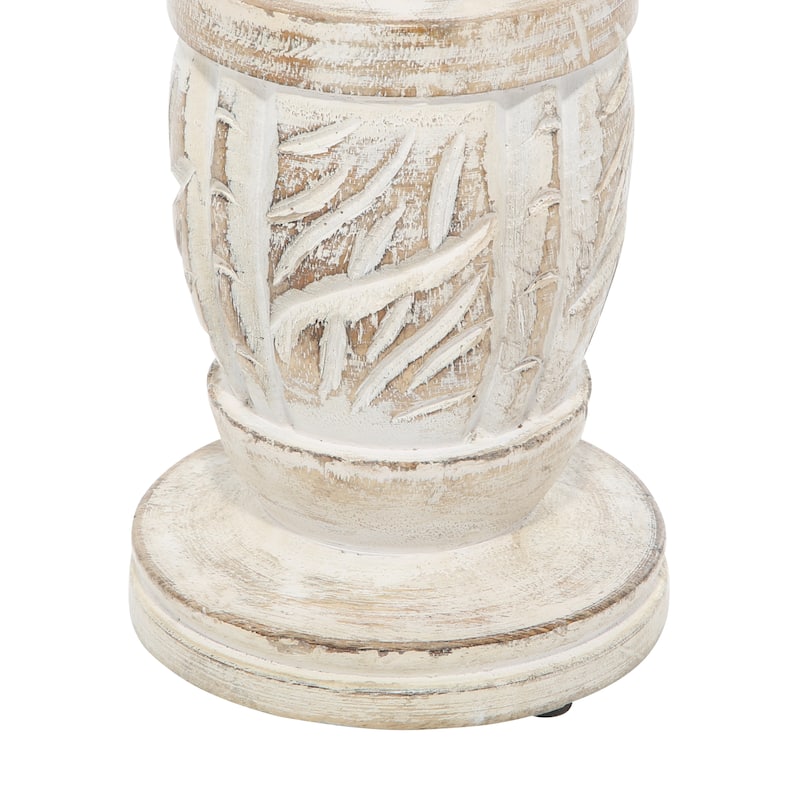 Wood Handmade Candle Holder with Carved Designs - Set of 3 White - Roche River Decor - 4"W x 4"L x 10"H