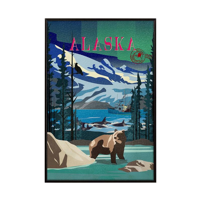 Alaska Go USA by Mercana Studio a Hand Embellished Framed Art Print Series - 10.5 x 15.5 - Black