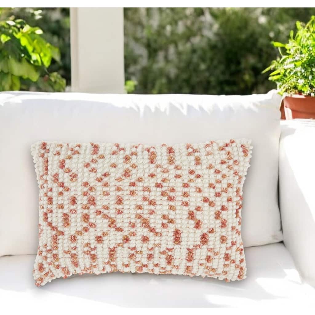 HomeRoots Coral and Beige Ribbed Indoor Outdoor Throw Pillow With Texture