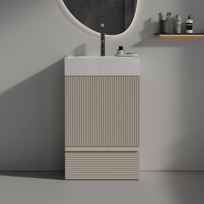 GDFStudio - Leo Modern Striped Bathroom Vanity with Ceramic Sink and Efficient Storage - Grey - 20"