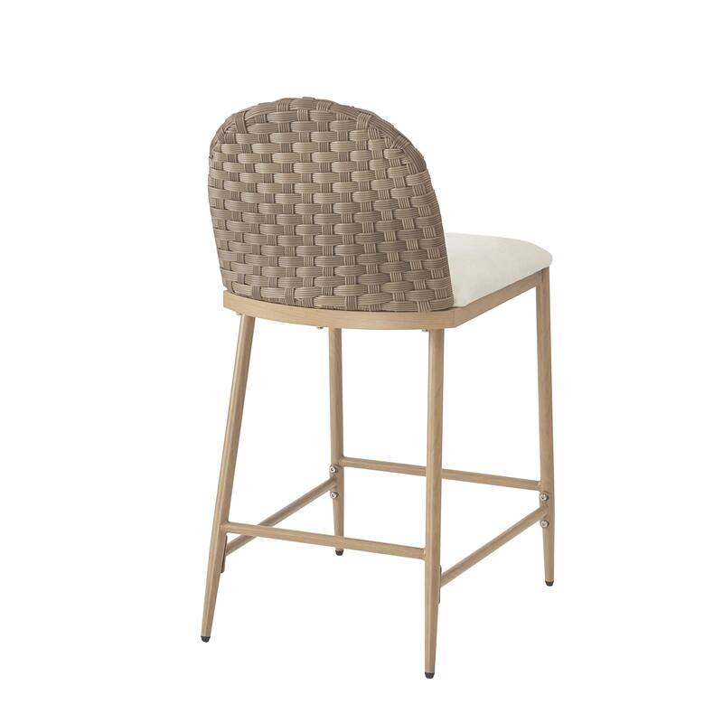 Christopher Knight Home - Isolde Farmhouse Upholstered Armless Barstool in Iron & Rattan (Set of 2)