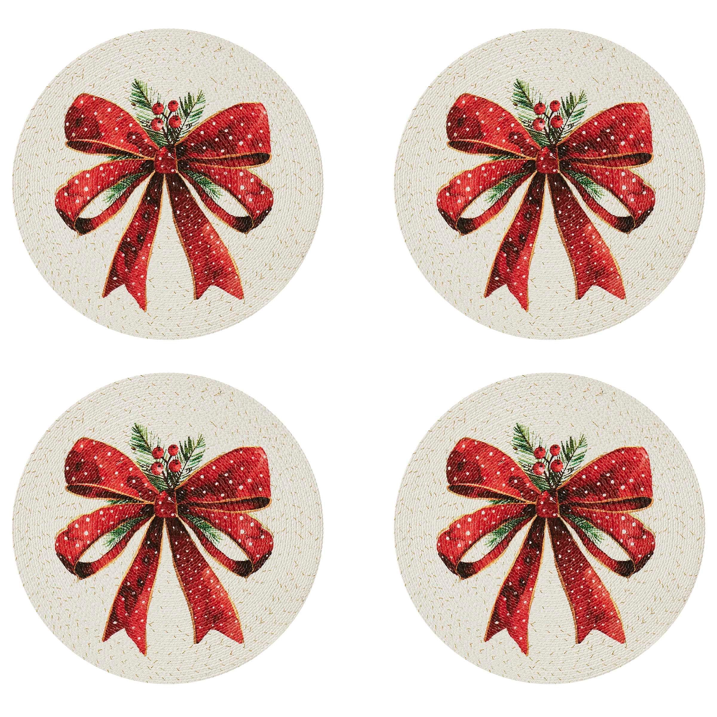 Avanti Christmas Ribbon Set of 4 Round Placemats - 13x19