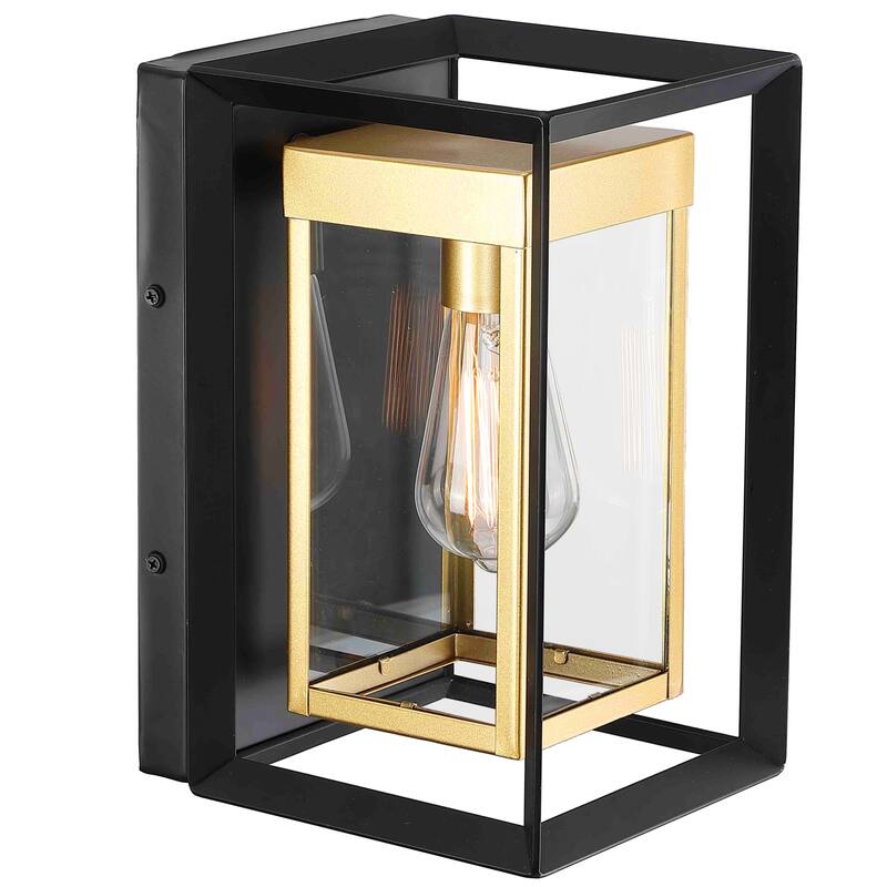 2PK-1 Light Outdoor Wall Lantern with Clear Glass - Black & Golden
